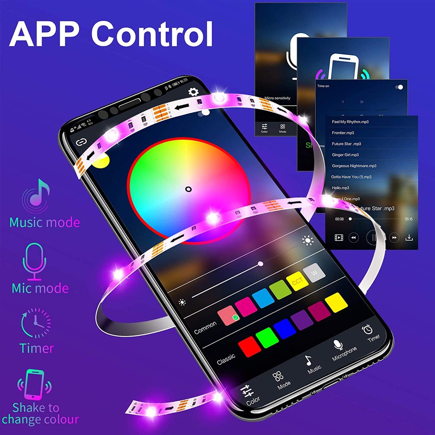 RGB LED Strip Light 5m – Remote control, mobile app & music sync