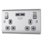 British General BRITISH GENERAL NEXUS METAL 13A 2-GANG SP SWITCHED SOCKET + 3.1A 15.5W 2-OUTLET TYPE A USB CHARGER