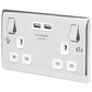 British General BRITISH GENERAL NEXUS METAL 13A 2-GANG SP SWITCHED SOCKET + 3.1A 15.5W 2-OUTLET TYPE A USB CHARGER