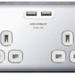 British General BRITISH GENERAL NEXUS METAL 13A 2-GANG SP SWITCHED SOCKET + 3.1A 15.5W 2-OUTLET TYPE A USB CHARGER